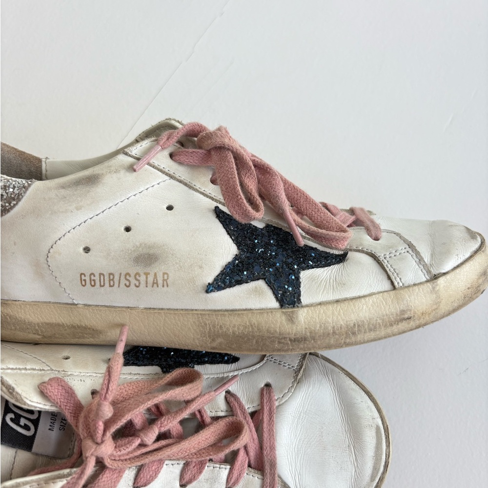 Golden Goose White Sneakers with Pink and Black Accents